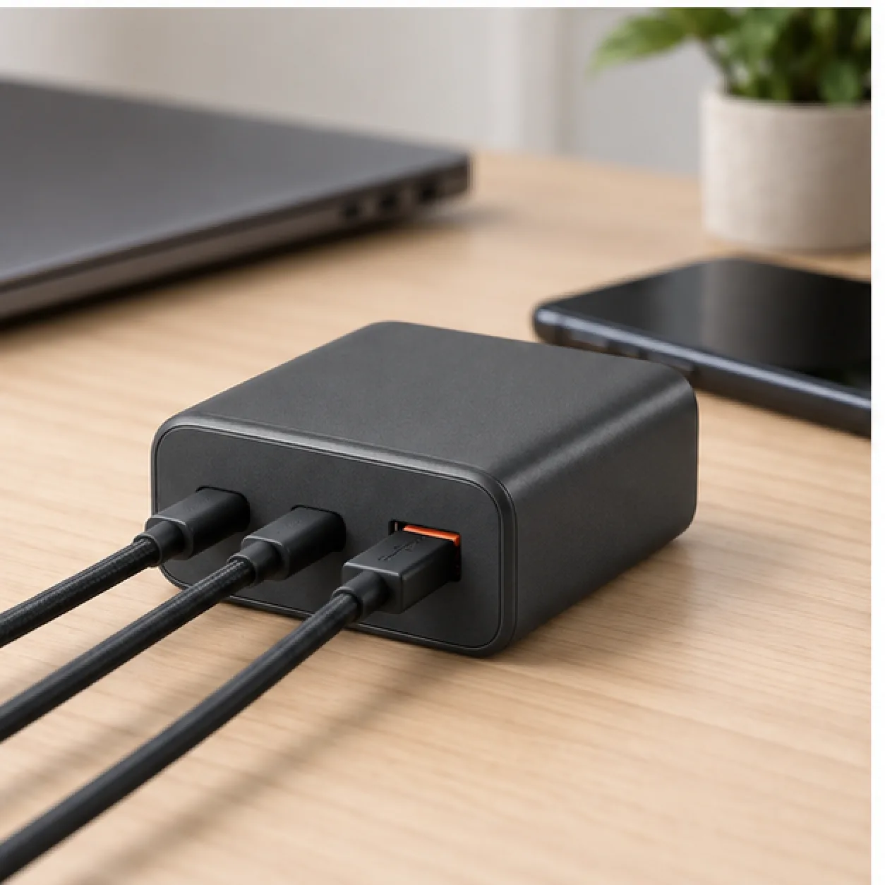 65W Three-Port Desk Charger — lifestyle view