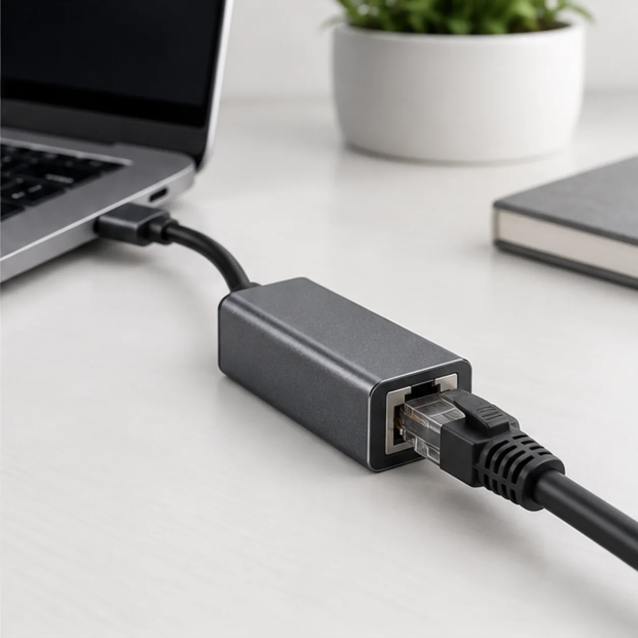USB-C Gigabit Ethernet Adapter — lifestyle view